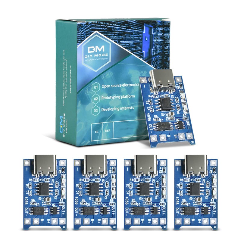 Diymore 5PCS TP4056 Type-C USB 5V 1A 18650 Lithium Battery Charger Module Charging Board with Dual Protection Functions - Image 1
